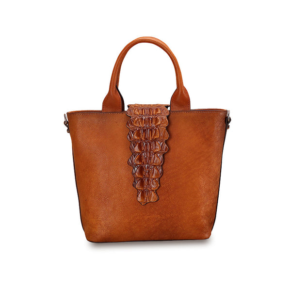 Women Alligator Pattern Brown Leather Totes Handbags