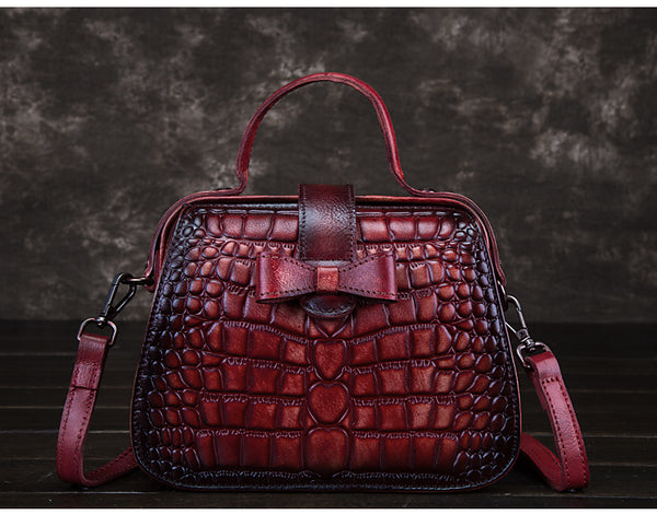 Women Doctors Bag Alligator Pattern Leather Handbags Crossbody Bags Details