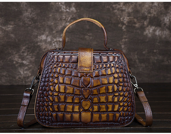 Women Doctors Bag Alligator Pattern Leather Handbags Crossbody Bags Vintage