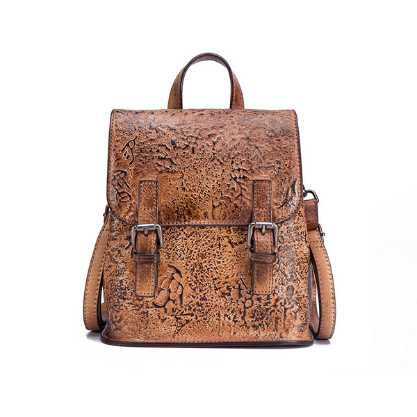 Women Dyeing Leather Backpack Handbags Cool Backpacks for Women Brown
