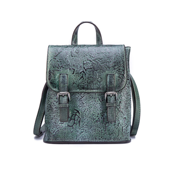 Women Dyeing Leather Backpack Handbags Cool Backpacks for Women Green