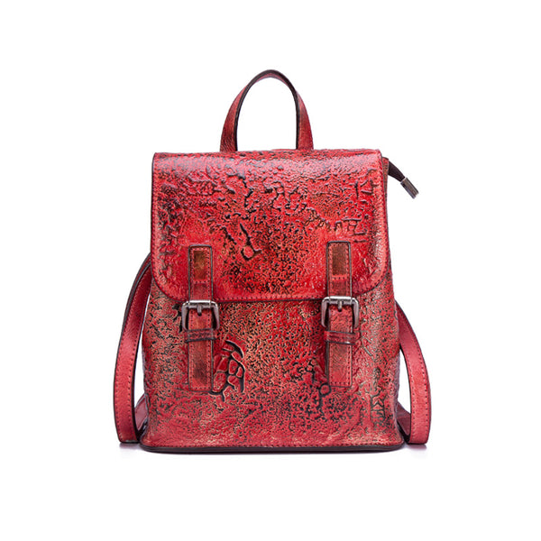 Women Dyeing Leather Backpack Handbags Cool Backpacks for Women Red