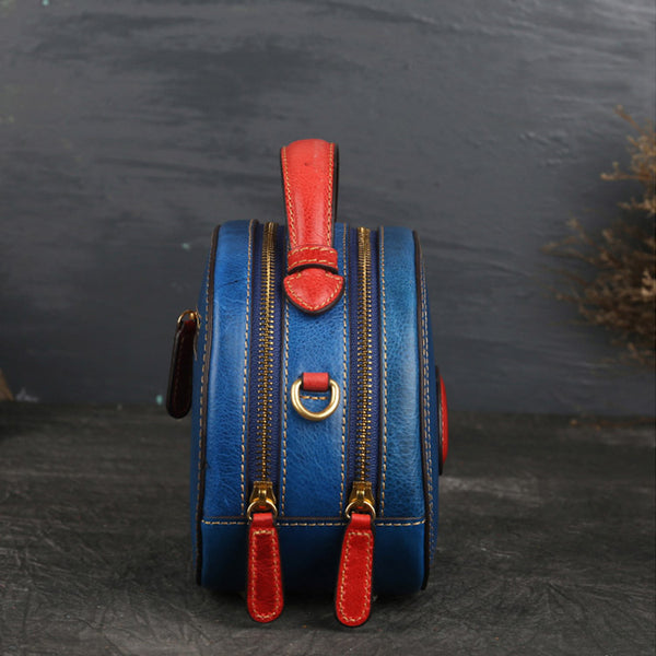 Women Genuine Leather Circle Bag Crossbody Bags Purses for Women small