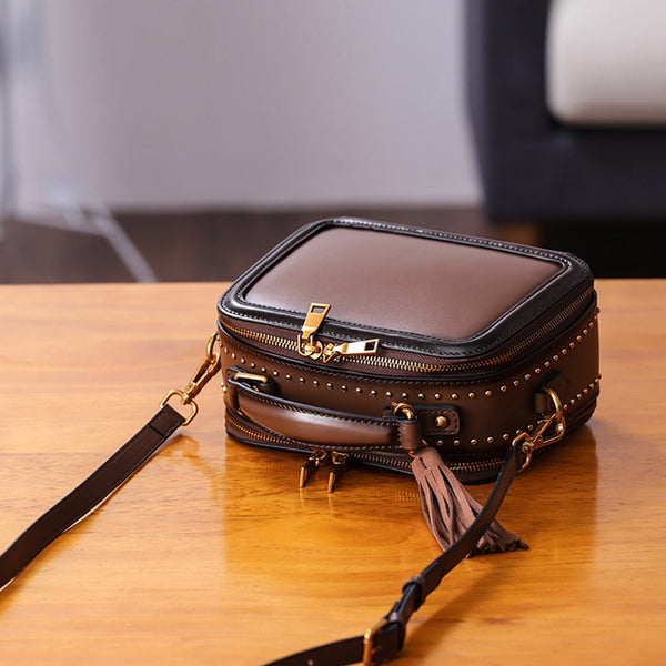 Women Genuine Leather Crossbody Bags Cube Bag Shoulder Bag Purses Genuine Leather