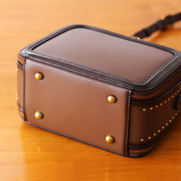 Women Genuine Leather Crossbody Bags Cube Bag Shoulder Bag Purses Handmade