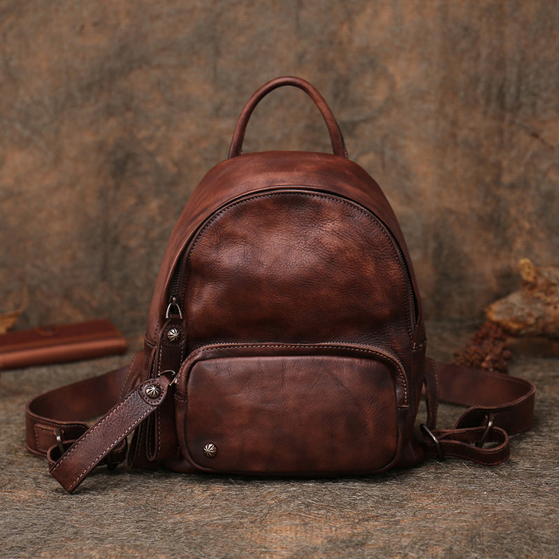 Vintage Ladies Mini Brown Leather Backpack Purse Cute Leather Backpacks for  Women