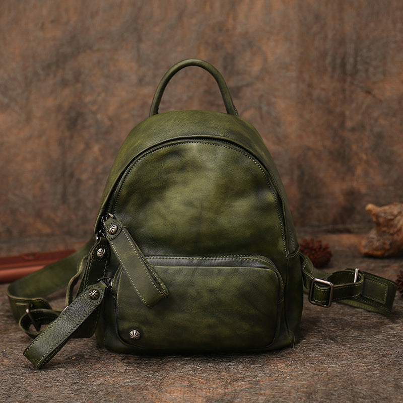 Small Backpack Mini Backpack Leather Green Leather Backpack 