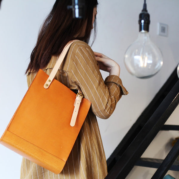 Women Minimalist Brown Leather Tote Bag Handbag Shoulder Bag for Women Accessories