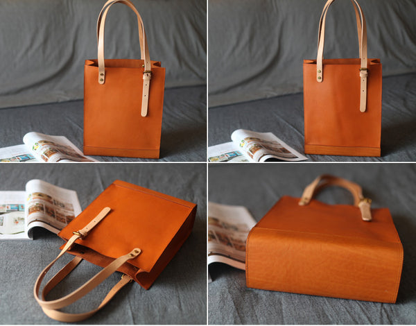 Women Minimalist Brown Leather Tote Bag Handbag Shoulder Bag for Women Brown