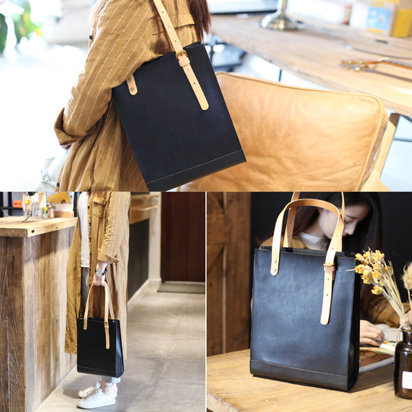 Women Minimalist Brown Leather Tote Bag Handbag Shoulder Bag for Women Designer