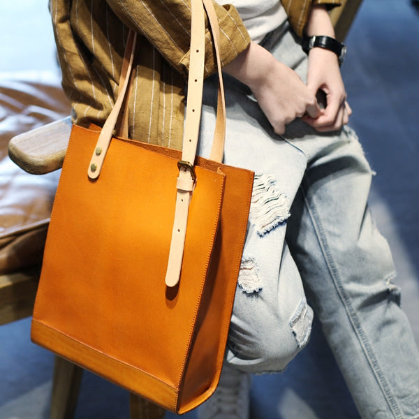 Women Minimalist Brown Leather Tote Bag Handbag Shoulder Bag for Women beautiful