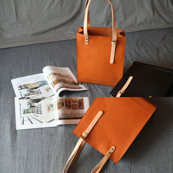 Women Minimalist Brown Leather Tote Bag Handbag Shoulder Bag for Women chic