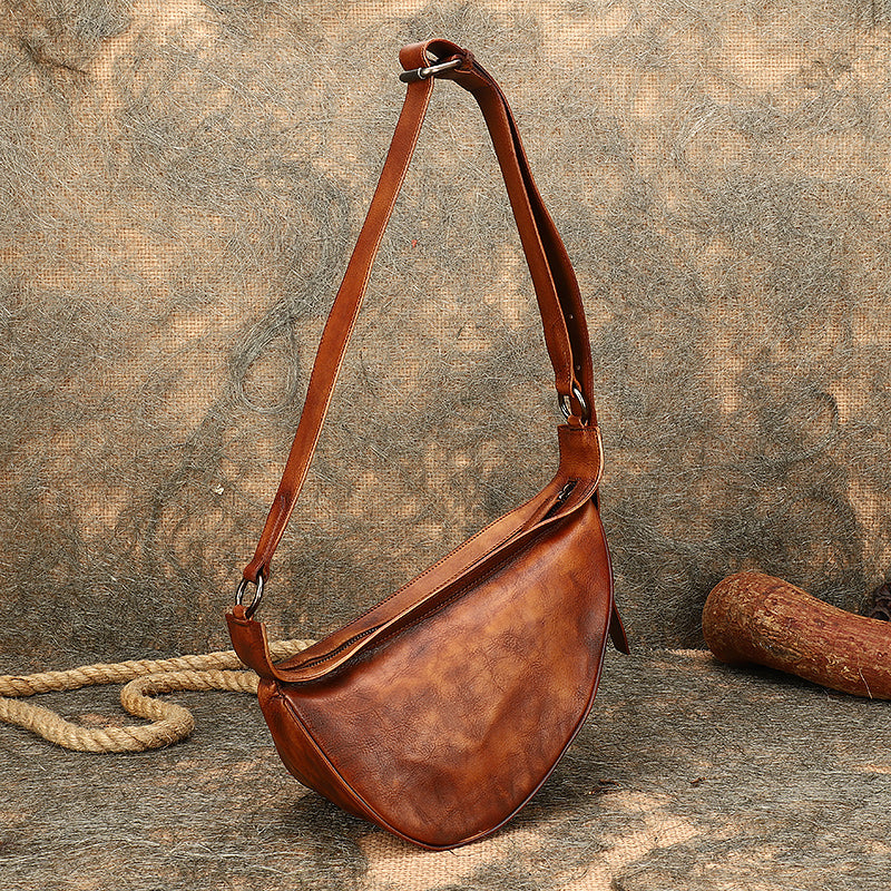 Tan Brown Italian Leather Sling Bag / Chest Bag. – lusciousscarves