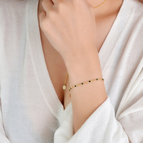 Women's 14K Gold Charm Bracelet Jade Beaded Bracelets for Women
