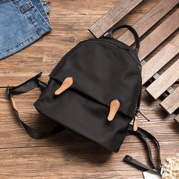 Women's Black Nylon Backpack Waterproof Rucksack For Women