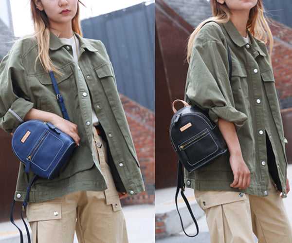 Women's Blue Leather Mini Backpack Bag Purse Trendy Backpacks for Womens beautiful