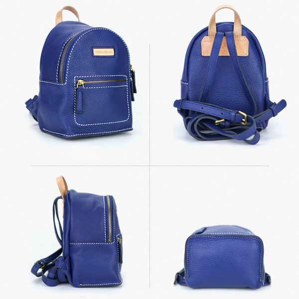 Women's Blue Leather Mini Backpack Bag Purse Trendy Backpacks for Womens Nice