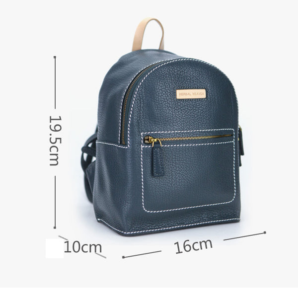 Women's Blue Leather Mini Backpack Bag Purse