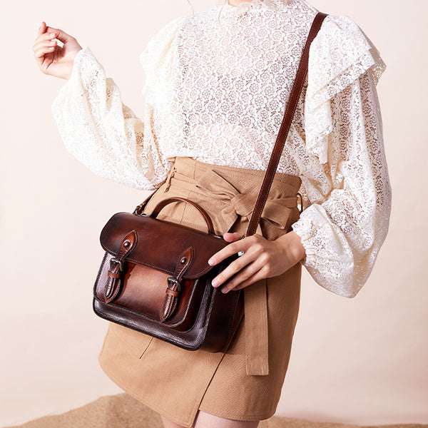 Women's Brown Leather Crossbody Satchel Purse Handbags Leather Messenger Bag for Women Details