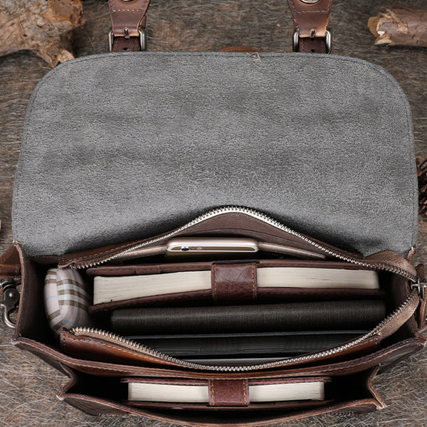 Women's Brown Leather Crossbody Satchel Purse Handbags Leather Messenger Bag for Women Inside