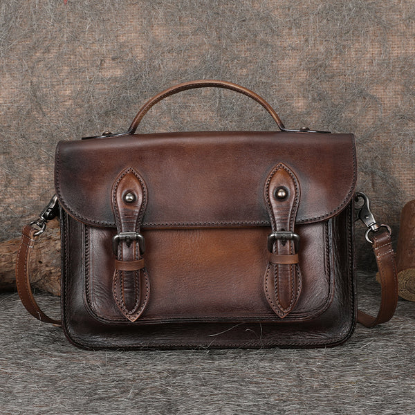 Women's Brown Leather Crossbody Satchel Purse Handbags Leather Messenger Bag for Women fashion