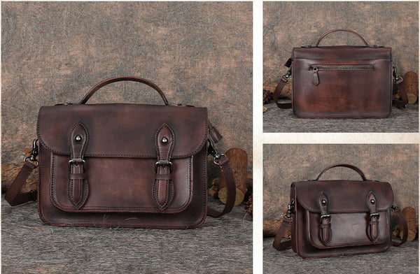 Women's Brown Leather Crossbody Satchel Purse Handbags Leather Messenger Bag for Women gift idea
