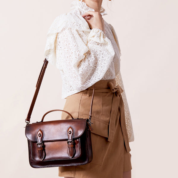 Women's Brown Leather Crossbody Satchel Purse Handbags Leather Messenger Bag