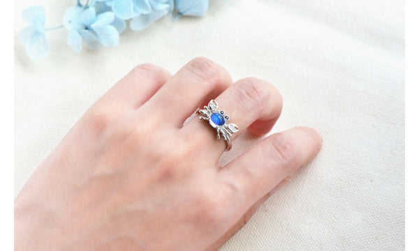 Women's Gold Plated Sterling Silver Genuine Blue Moonstone Ring Crab Shaped  June Birthday Jewelry for Women Chic