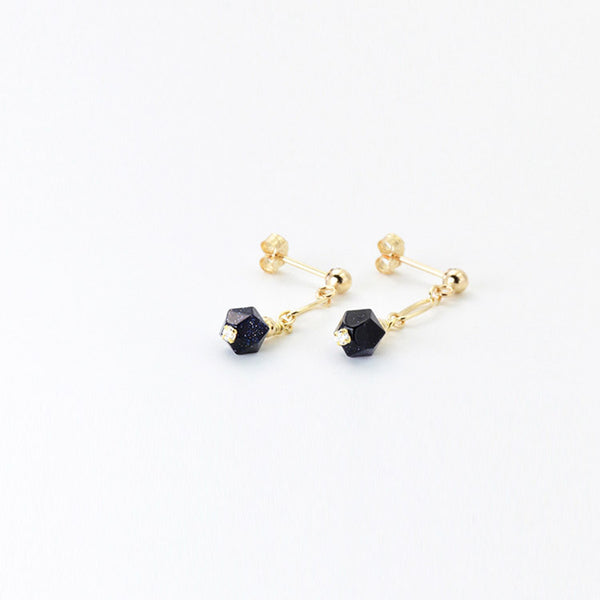 Women's Fashion Blue Sandstone Bead 14K Gold Stud Earrings Jewelry Accessories for Women beautiful