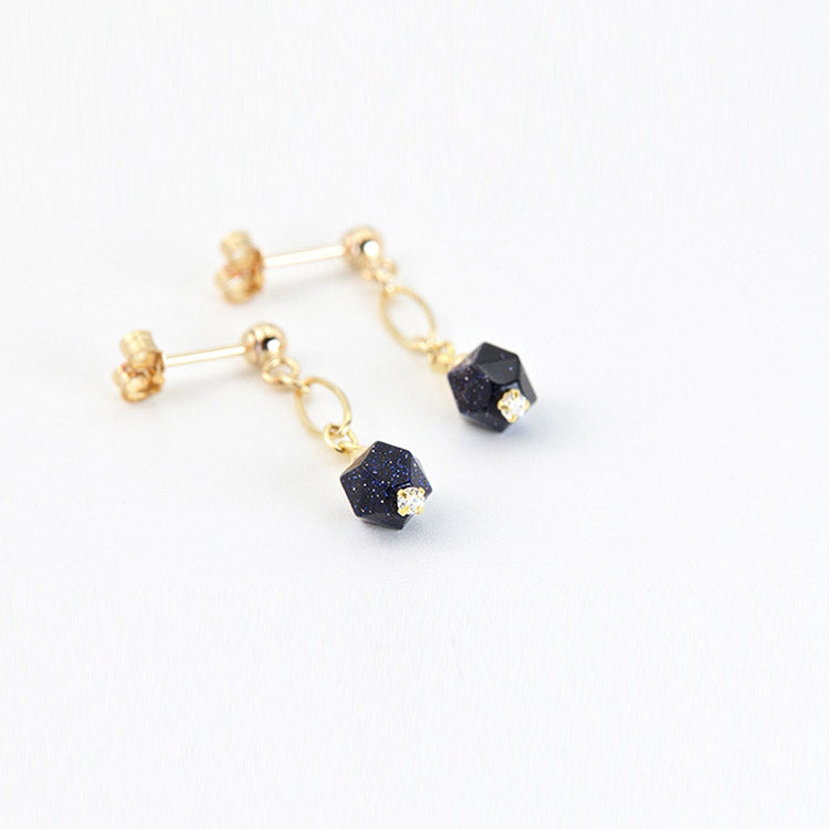 Women's Fashion Blue Sandstone Bead 14K Gold Stud Earrings Jewelry Accessories for Women charm