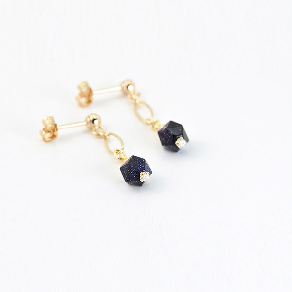 Women's Fashion Blue Sandstone Bead 14K Gold Stud Earrings Jewelry Accessories for Women