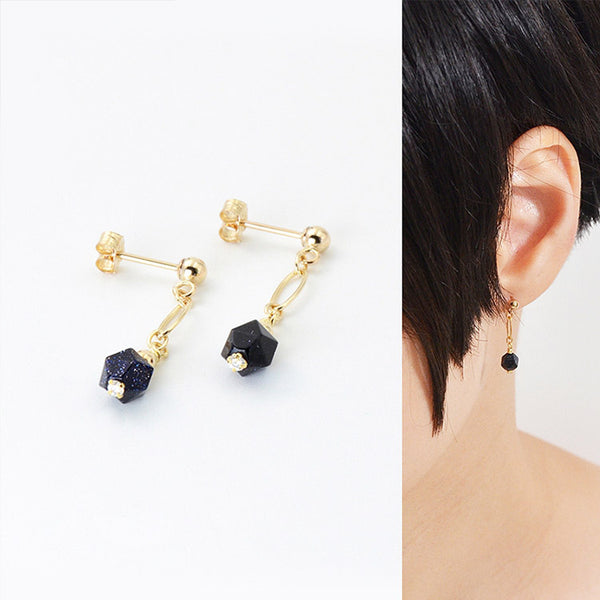Women's Fashion Blue Sandstone Bead 14K Gold Stud Earrings Jewelry Accessories for Women elegant