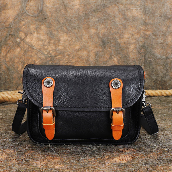 Vintage Women's Genuine Leather Crossbody Messenger Bag Satchel Purse Bag for Women Black