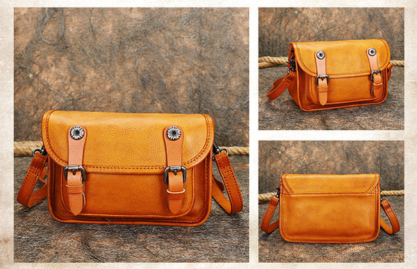 Vintage Women's Genuine Leather Crossbody Messenger Bag Satchel Purse Bag for Women Brown