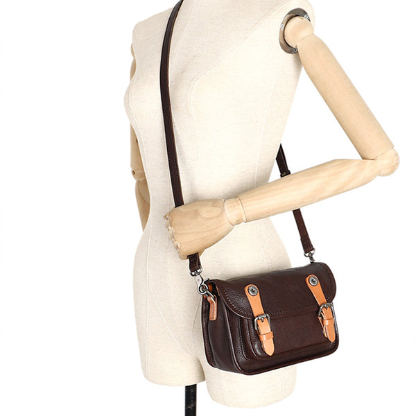 Vintage Women's Genuine Leather Crossbody Messenger Bag Satchel Purse Bag for Women Funky