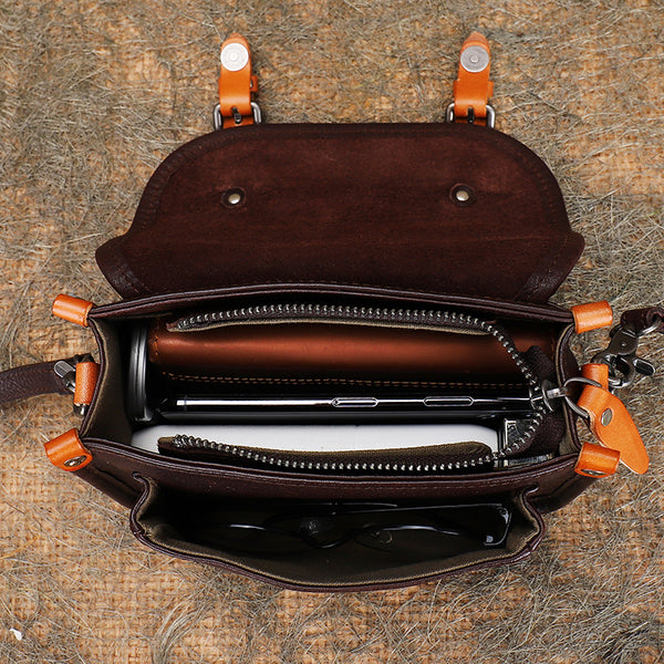 Vintage Women's Genuine Leather Crossbody Messenger Bag Satchel Purse Bag for Women Inside
