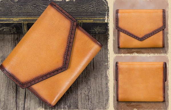 Women's Genuine Leather Trifold Wallet with Coin Pocket and Card Holder Brown