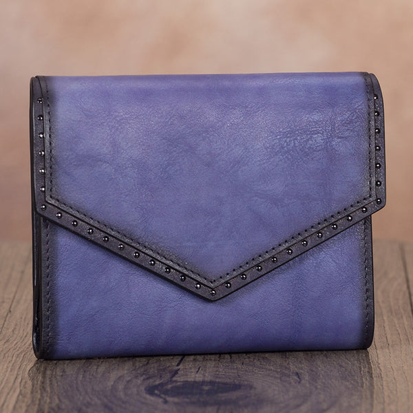 Cute Women's Purple Leather Trifold Wallet with Coin Pocket and Card Holder for Women