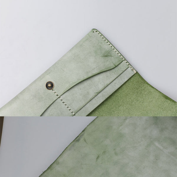 Women's Green Leather Long Wallet Billfolds Purse Ladies Leather Wallets Details
