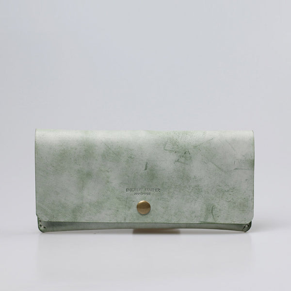 Women's Green Leather Long Wallet 