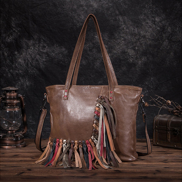 Women's Hobo Leather Fringe Handbags Purse Tote Bag With Zipper for Women Cool