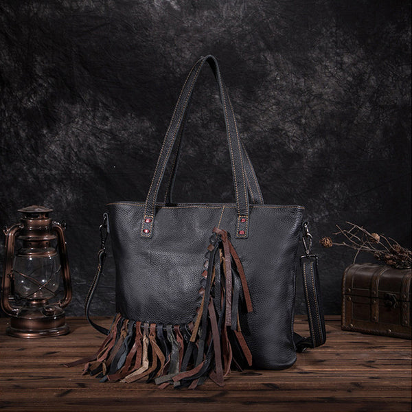 Women's Hobo Leather Fringe Handbags Purse Tote Bag With Zipper for Women Fashion