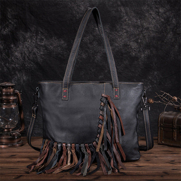 Women's Hobo Leather Fringe Handbags Purse Tote Bag With Zipper for Women