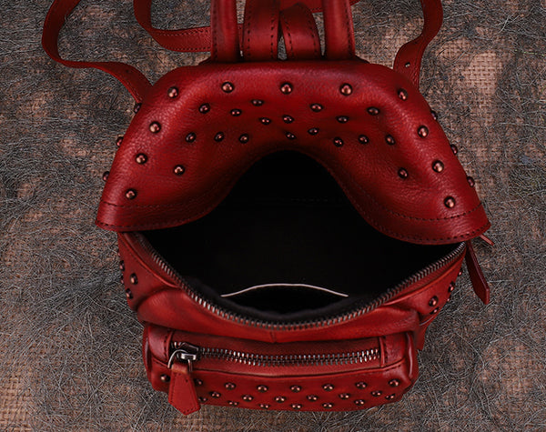 Women's Mini Leather Backpack Purse With Rivets Leather Rucksack For Women Inside