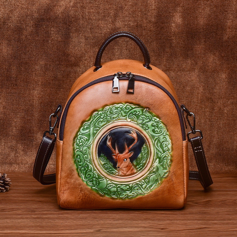 Cute Womens Brown Leather Mini Backpack Purses Shoulder 