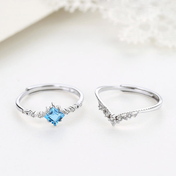 Women's Moonstone Stacking Ring Blue Topaz Ring Sterling Silver Engagement Ring For Women Cute