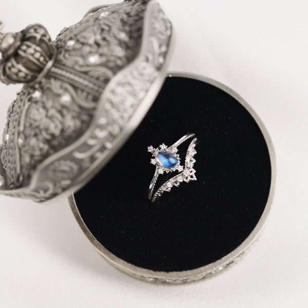 Women's Moonstone Stacking Ring Blue Topaz Ring Sterling Silver Engagement Ring For Women Nice