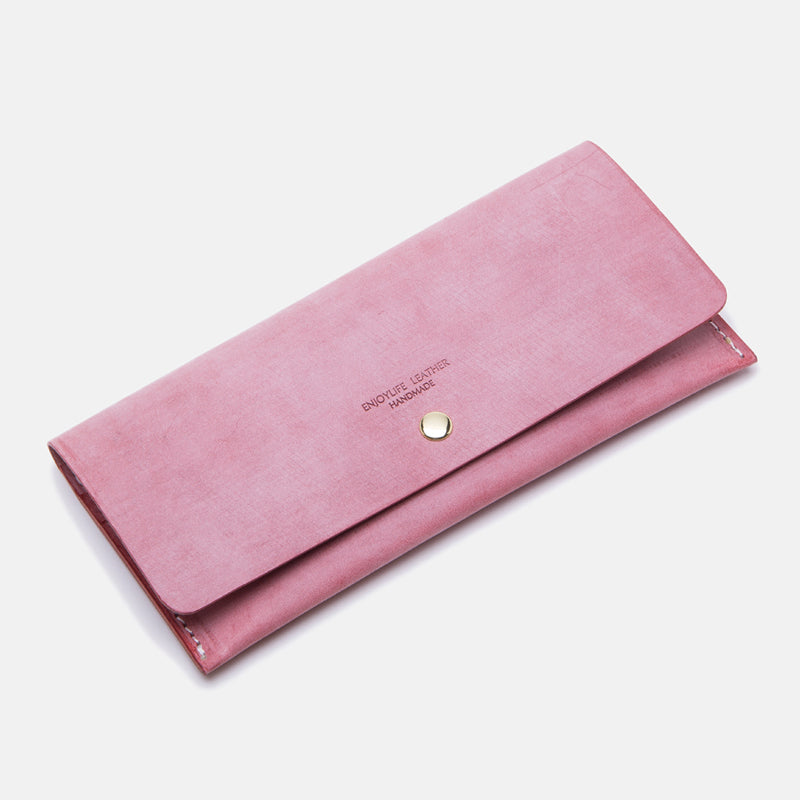 Women's Pink Leather Billfolds Long Wallet Purse Ladies Leather Wallets Designer
