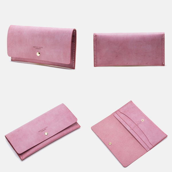 Women's Pink Leather Billfolds Long Wallet Purse Ladies Leather Wallets Original