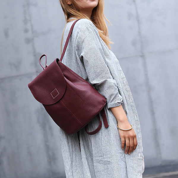 Women's Red Leather Backpack Bag Purse Small Stylish Backpack Handbag for Women Designer